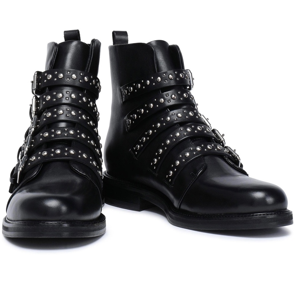 Maje Black Leather Studded Combat Boots